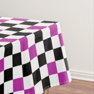 Purple Black White Chequered Pattern Design  Tablecloth