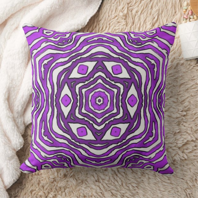 Purple Black White Circle Pattern Design Throw Pillow (Blanket)