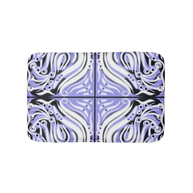 Purple Black White Curly Abstract Pattern  Bath Mat (Front)