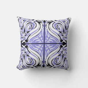 Purple Black White Curly Abstract Pattern Throw Pillow