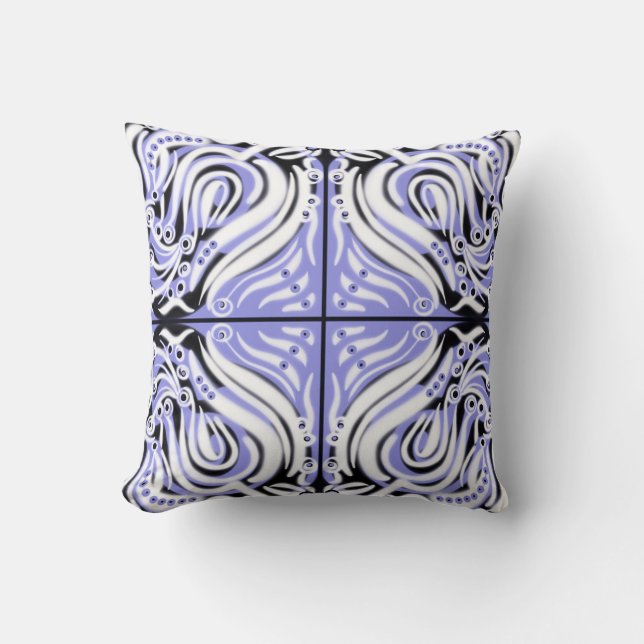 Purple Black White Curly Abstract Pattern  Throw Pillow (Front)