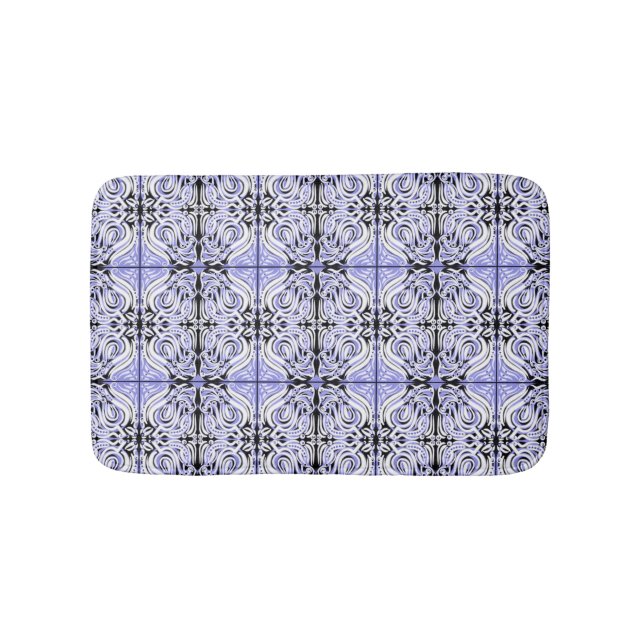 Purple Black White Curly Abstract Repeat Pattern  Bath Mat (Front)