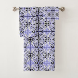 Purple Black White Curly Abstract Repeat Pattern Bath Towel Set