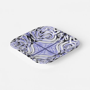 Purple Black White Curvy Abstract Pattern  Paper Plate