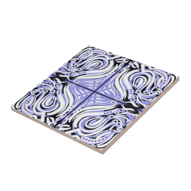 Purple Black White Curvy Abstract Pattern  Tile (Side)