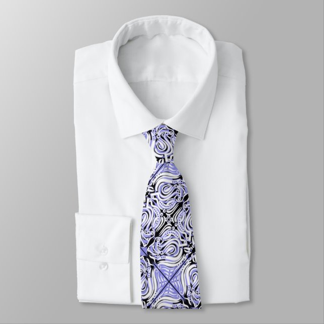Purple Black White Curvy Abstract Repeat Pattern  Tie (Tied)