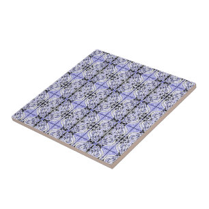 Purple Black White Curvy Abstract Repeat Pattern  Tile