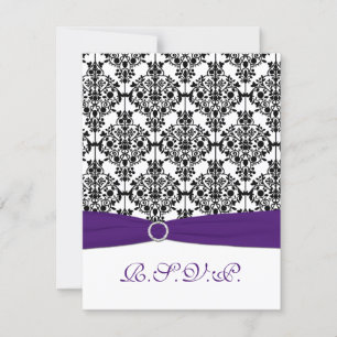 Purple, Black, White Damask RSVP Card