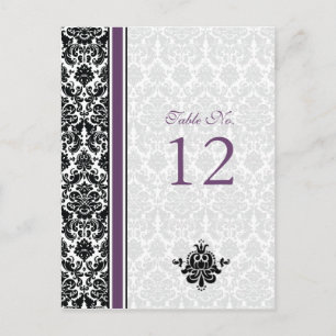 Purple, Black, White Damask Table Number Card