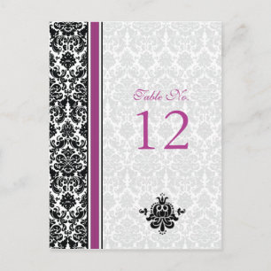 Purple, Black, White Damask Table Number Card