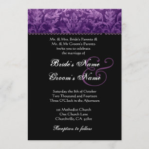 Purple Black White Damask Wedding Invitation