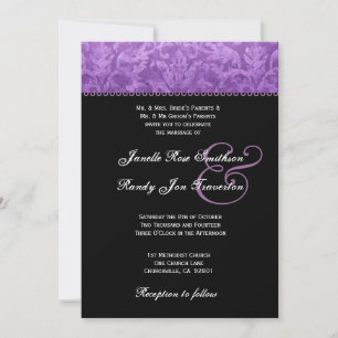 Purple Black White Damask Wedding Ver 002 Invitation