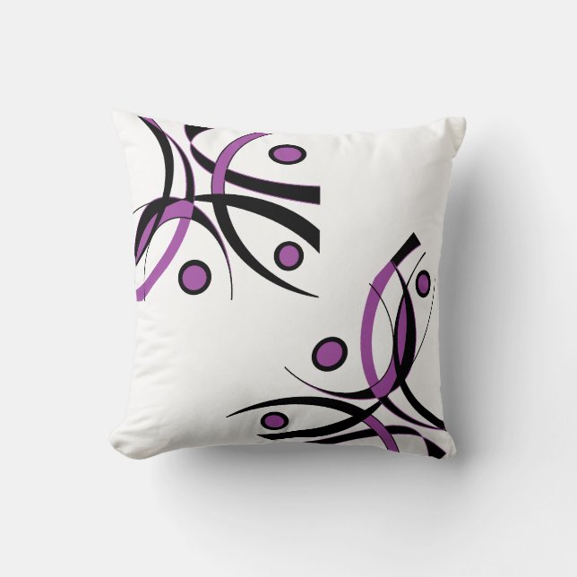Purple Black White Design Throw Pillow (Front)