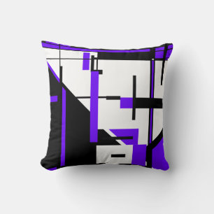 Purple Black White Geometric Abstract MCM Look Throw Pillow