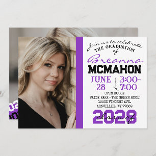 Purple Black White Graduation 2 Photo Invitation