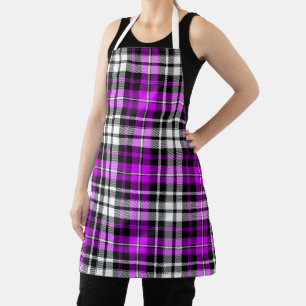 Purple Black White Plaid Tartan Pattern Design  Apron
