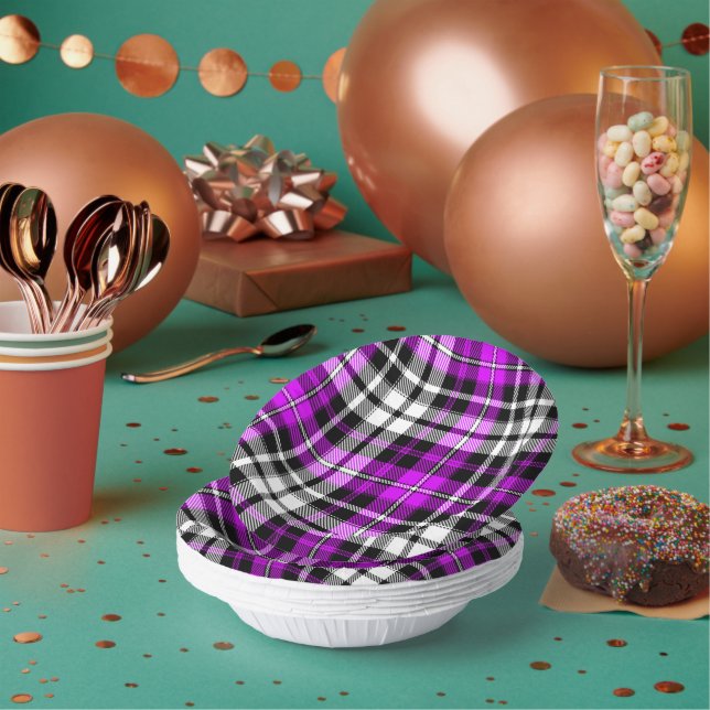 Purple Black White Plaid Tartan Pattern Design  Paper Plate (Multi)