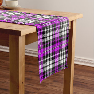 Purple Black White Plaid Tartan Pattern Design  Short Table Runner