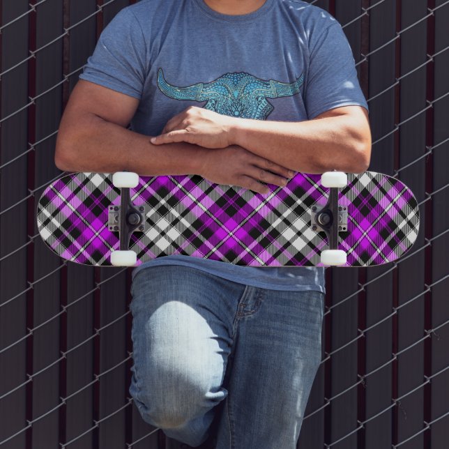 Purple Black White Plaid Tartan Pattern Design  Skateboard (Outdoor 3)
