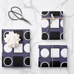 Purple Black White Square Circle Geometric Pattern Wrapping Paper Sheet