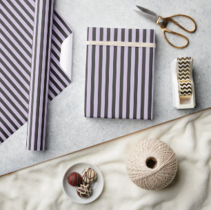 Purple Black White Stripes Birthday Wrapping Paper