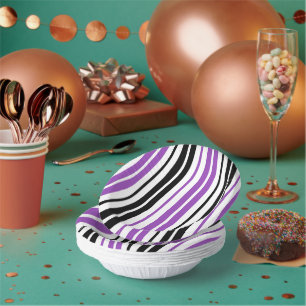 Purple Black White Stripes Pattern Design  Paper Plate