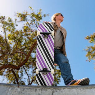 Purple Black White Stripes Pattern Design Skateboard