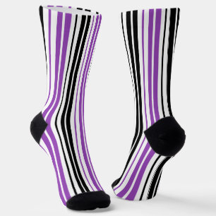 Purple Black White Stripes Pattern Design Socks
