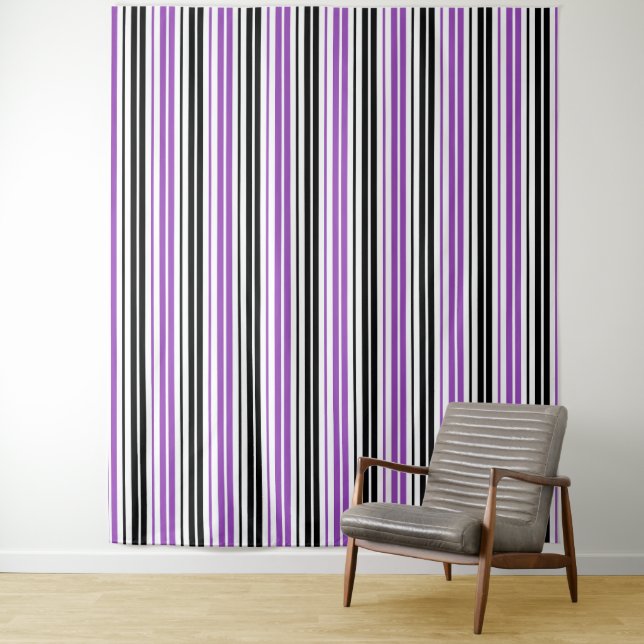 Purple Black White Stripes Pattern Design  Tapestry (In Situ)