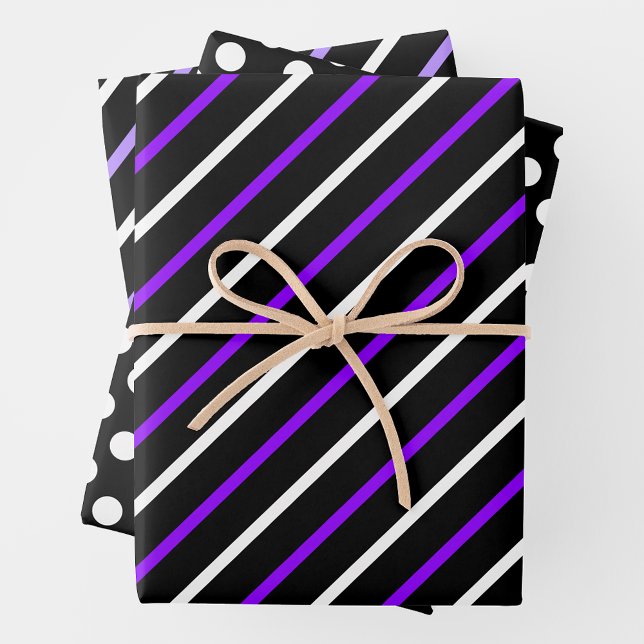 Purple, Black & White Stripes & Polka Dots Fun Wrapping Paper Sheet (Purple, Black & White Stripes & Polka Dots Fun Wrapping Paper Sheets)
