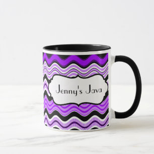 Purple, Black, White Wavy Stripes Personalized Mug