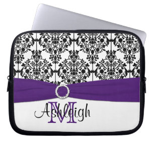 Purple Black White with FAUX Ribbon Laptop Sleeve