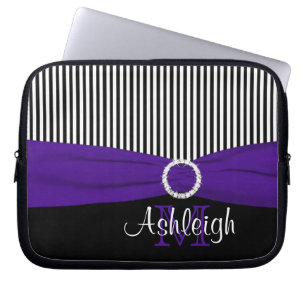Purple Black White with FAUX Ribbon Laptop Sleeve