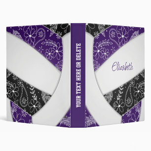 purple black with floral pattern girls volleyball binder