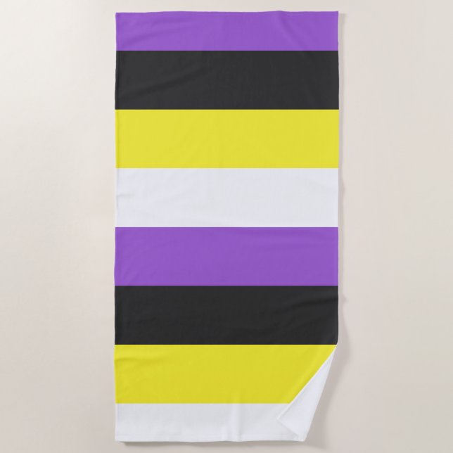 Purple, Black, Yellow and White Stripes  Beach Towel (Front)