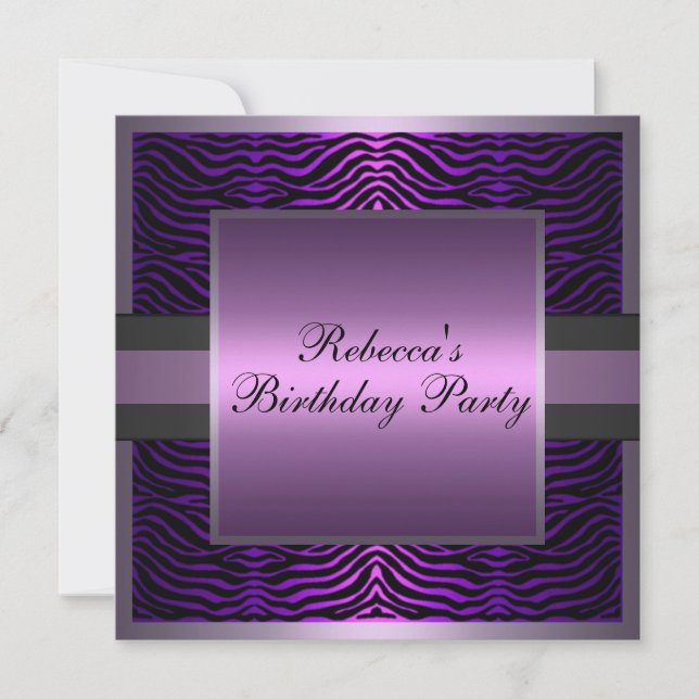Purple & Black Zebra Border Birthday Invitation (Front)