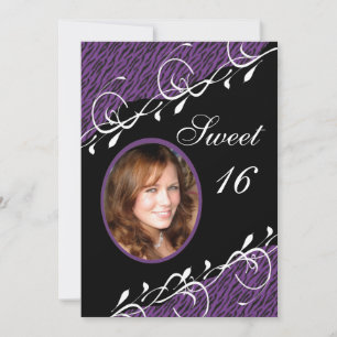 Purple & Black Zebra Print Sweet 16 Invitation