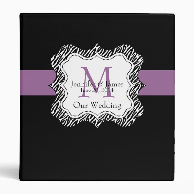 Purple Black Zebra Print Wedding Planner Binders (Front)
