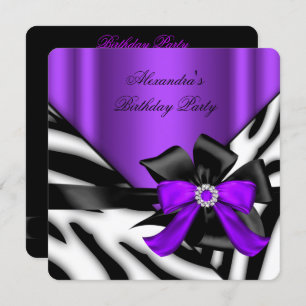 Purple Black Zebra Stripe Birthday Party Invitation