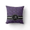 Purple Black Zebra Stripes Monogram Throw Pillow