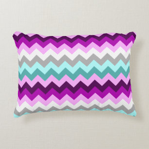 Purple Blanc Turquoise Chevrons Accent Coussin