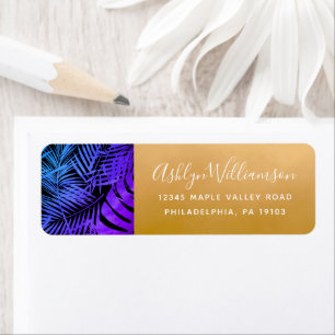 Purple bleu tropicale feuille de palme or adresse