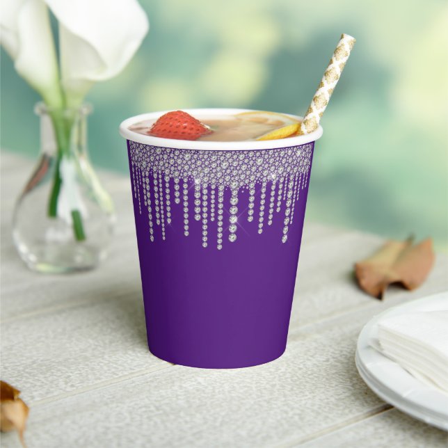 Purple Bling Girly Sparkle Paper Cups (Insitu)