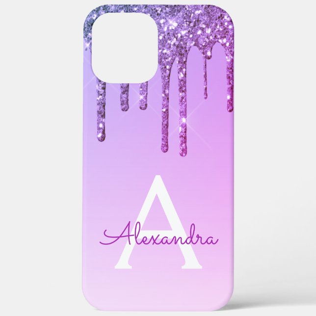 Purple Bling Luxury Sparkle Glitter Monogram Case-Mate iPhone Case (Back)