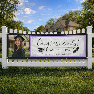 PURPLE & BLK ornate   Graduation Banner with Photo