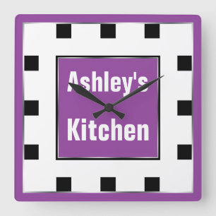 Purple Block Square Personalized Wall Clock