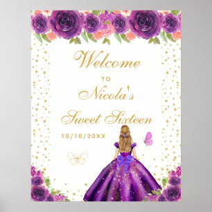 Purple Blonde Hair Girl Sweet Sixteen Welcome Poster