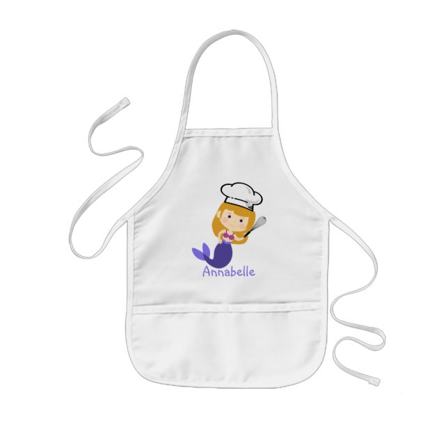 Purple Blonde Mermaid Chef Personalize  Kids Apron (Front)