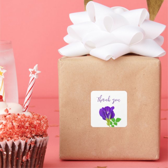 Purple Bloom Floral Gift Wrap Square Sticker (Party)