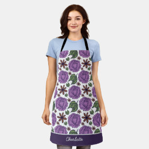 Purple bloom floral seamless pattern personalized  apron
